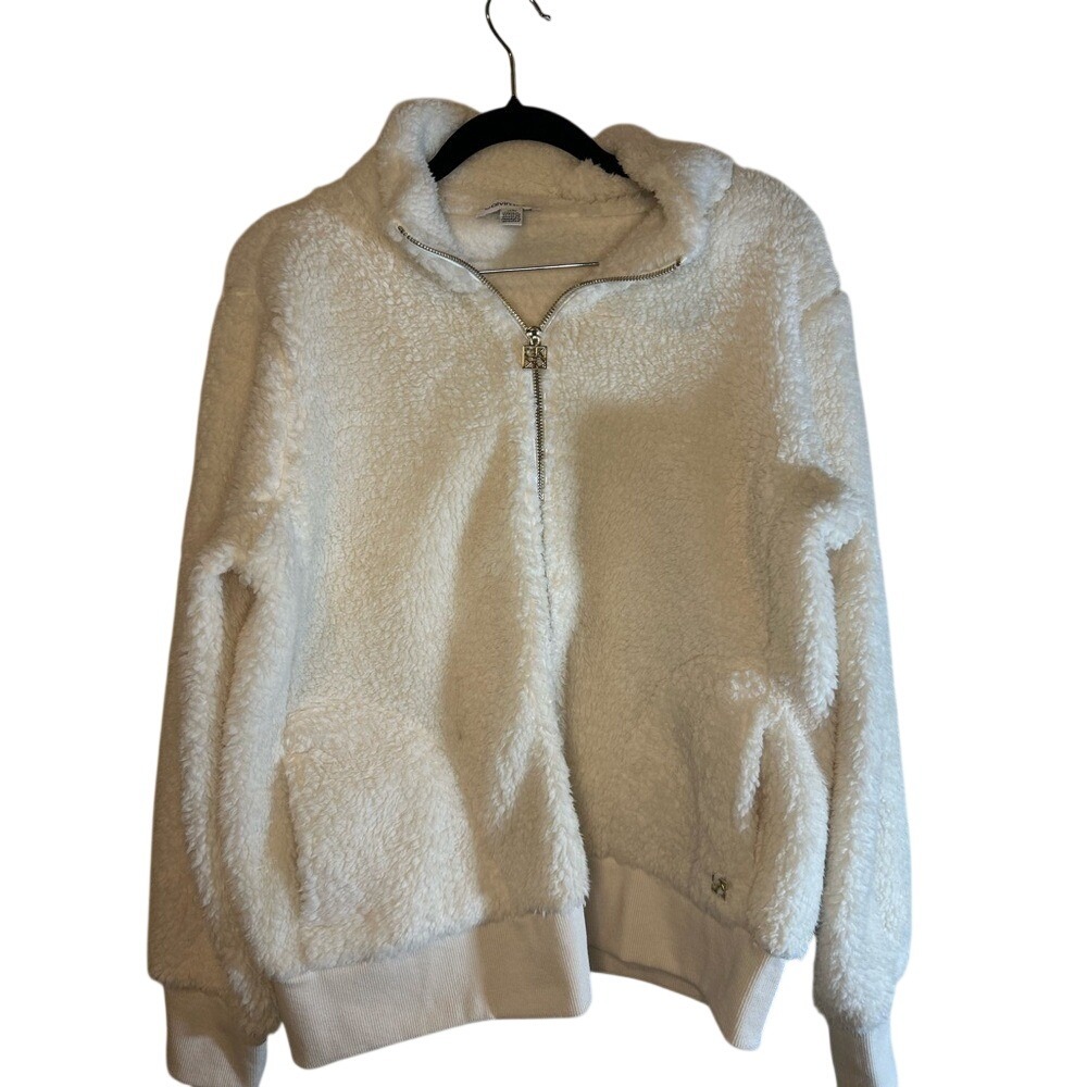 Calvin Klein Performance Cream Sherpa Fleece Full Zip Teddy Jacket Size M